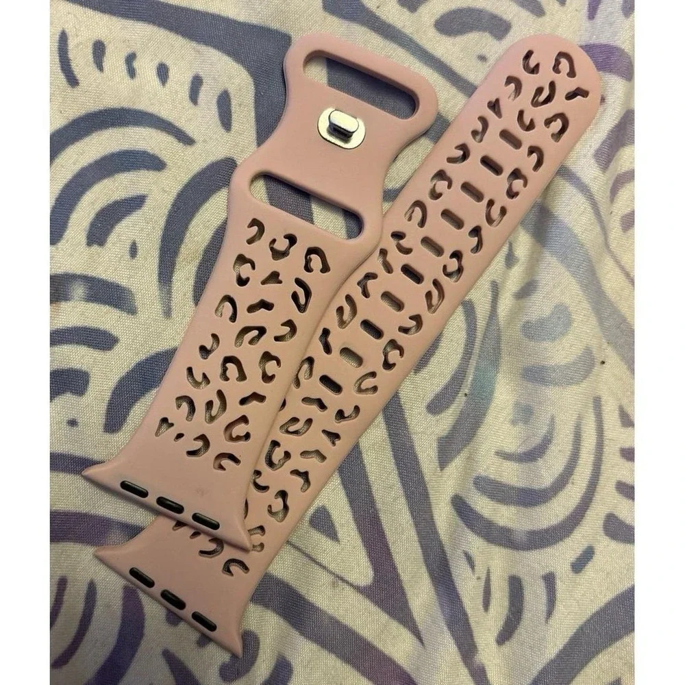 NEW Dusty Rose Cutout Cheetah Print Silicone Band for Apple Watch 42mm/44mm/45mm